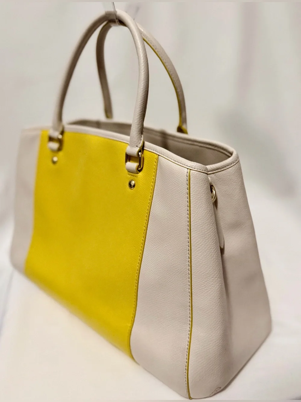 Coach Margot Carryall Bicolor Leather Yellow Chalk Large Satchel Bag